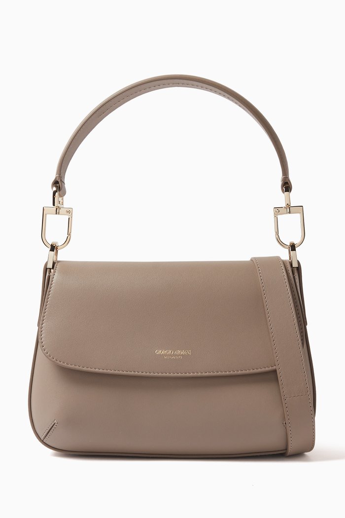 Small La Prima Baguette Bag in Leather, Neutral