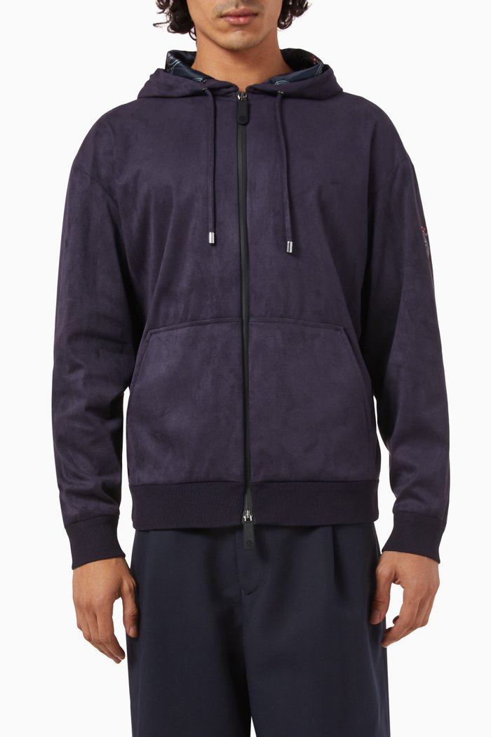 

Lunar New Year Hooded Blouson in Suede-effect Jersey, Blue