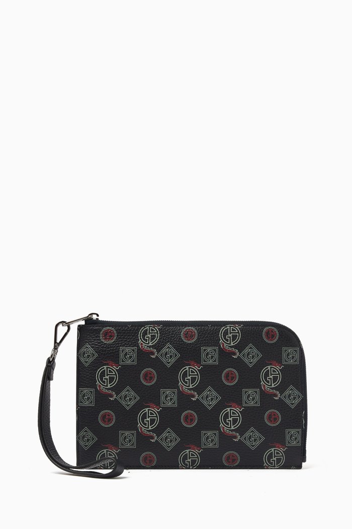 

GA Logo Zip Pouch in Leather, Blue