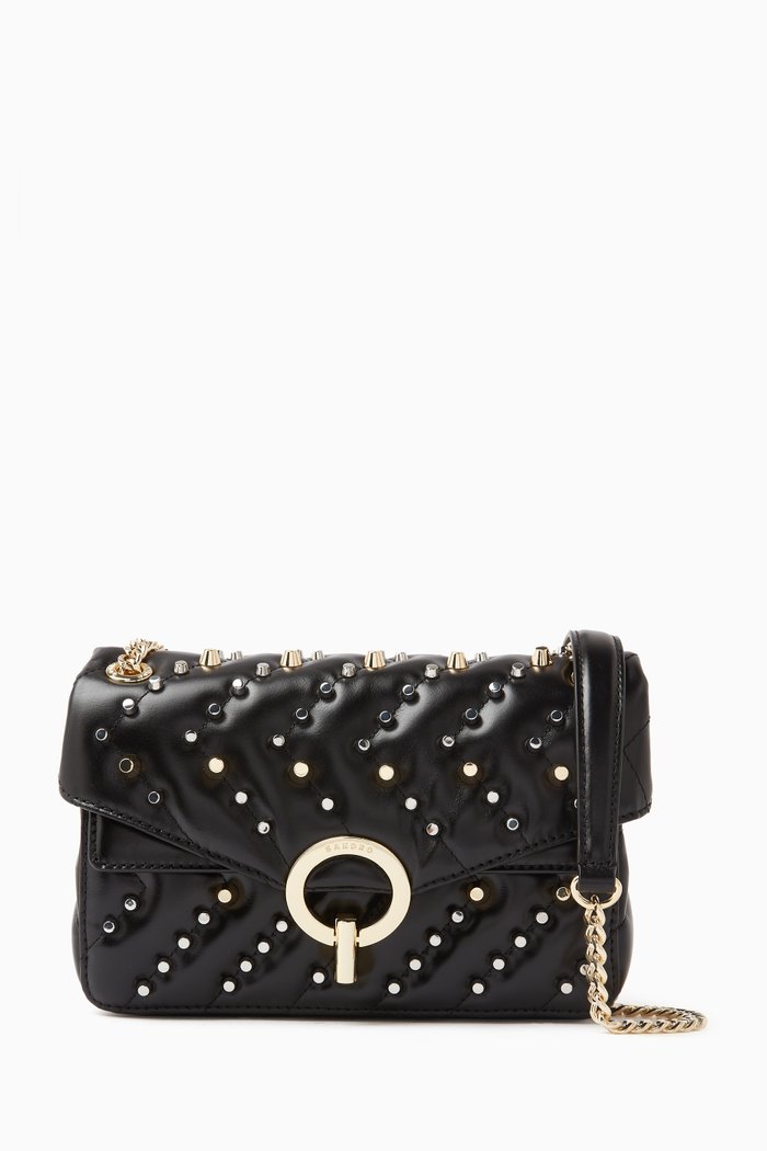 

Yza Studded Shoulder Bag in Quilted Leather, Black