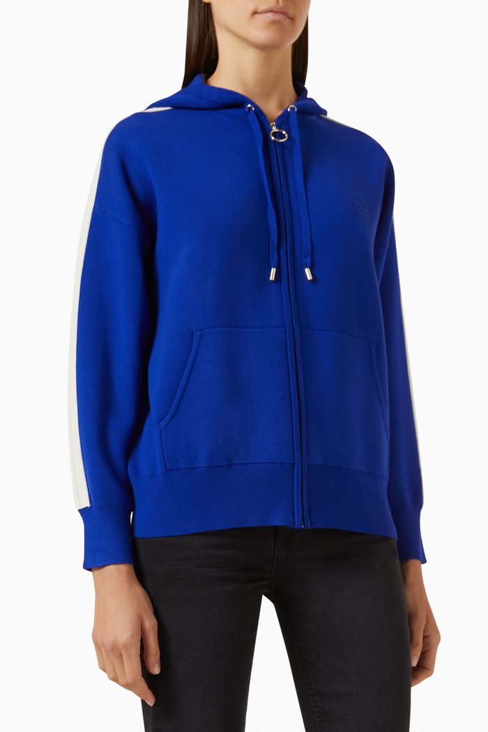 

Becky Hooded Zip Up Cardigan in Cotton-blend, Blue