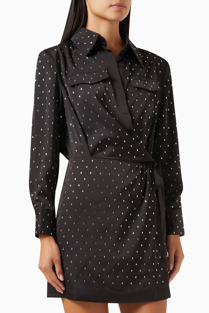 

Rhinestone Stripe Mini Dress in Satin, Black