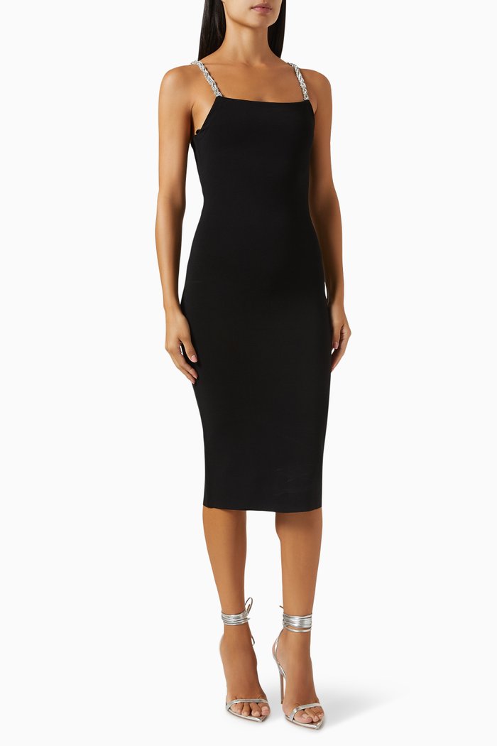 Valda Embellished Strap Dress in Rayon-jersey, Black