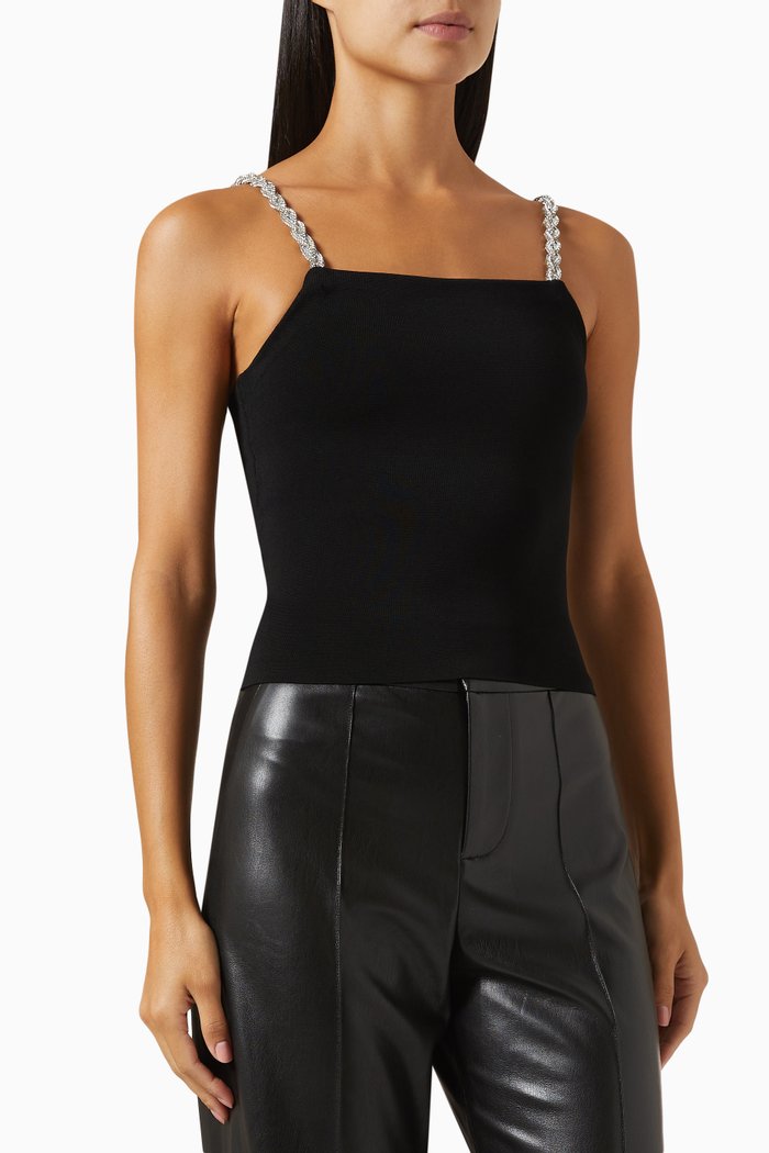 

Drina Embellished Strap Tank Top in Rayon-jersey, Black