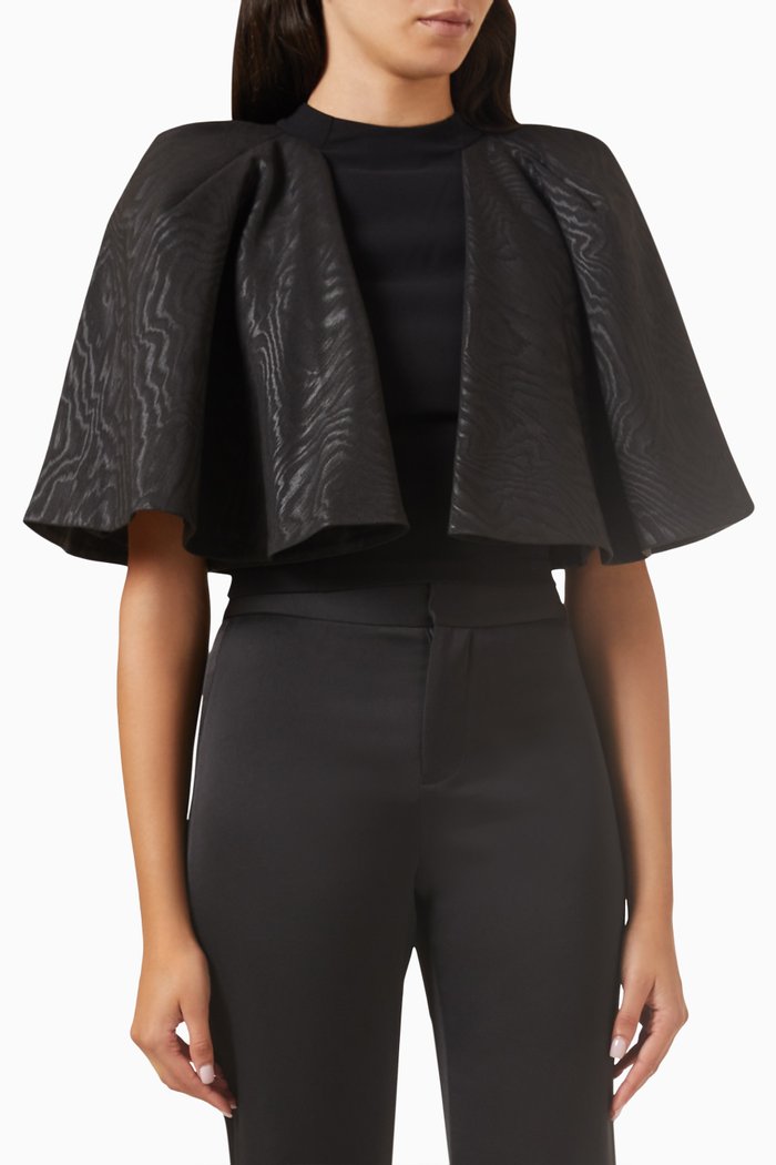 

Sergia Pleated Cape-sleeved Top, Black