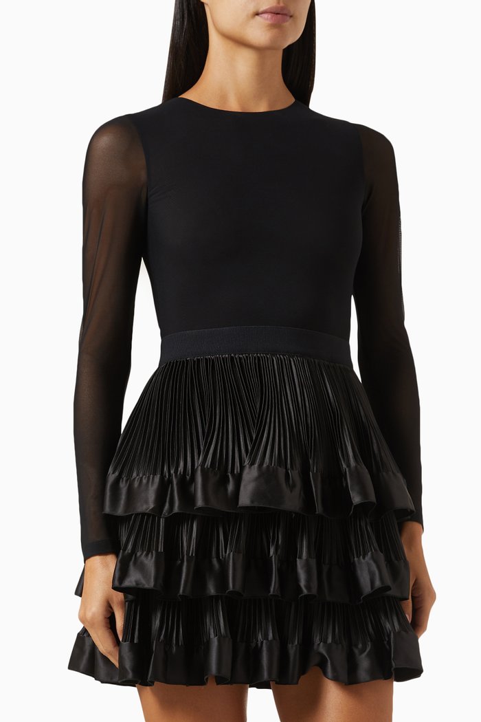 

Chara Tiered Ruffle Mini Dress in Stretch-nylon, Black
