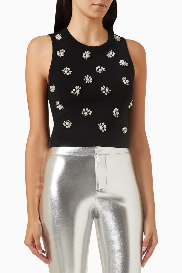 

Amity Pearl-embellished Crop Top in Merino Wool, Black