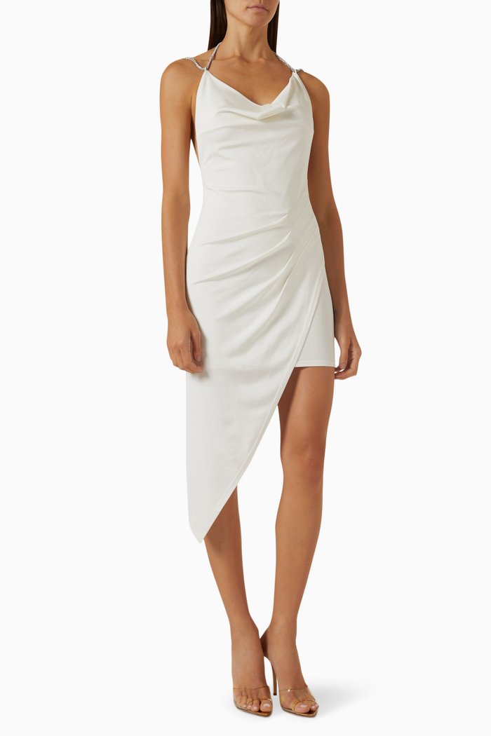Coral Crystal Strap Midi Dress in Stretch-viscose, Neutral