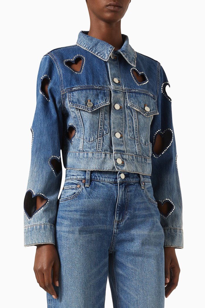 

Jeff Crystal-embellished Cropped Jacket in Denim, Blue