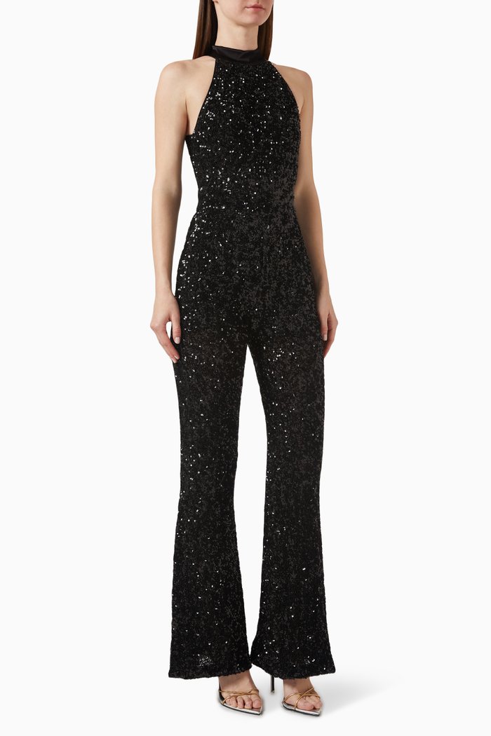 

Cataline High-neck Jumpsuit in Sequins, Black