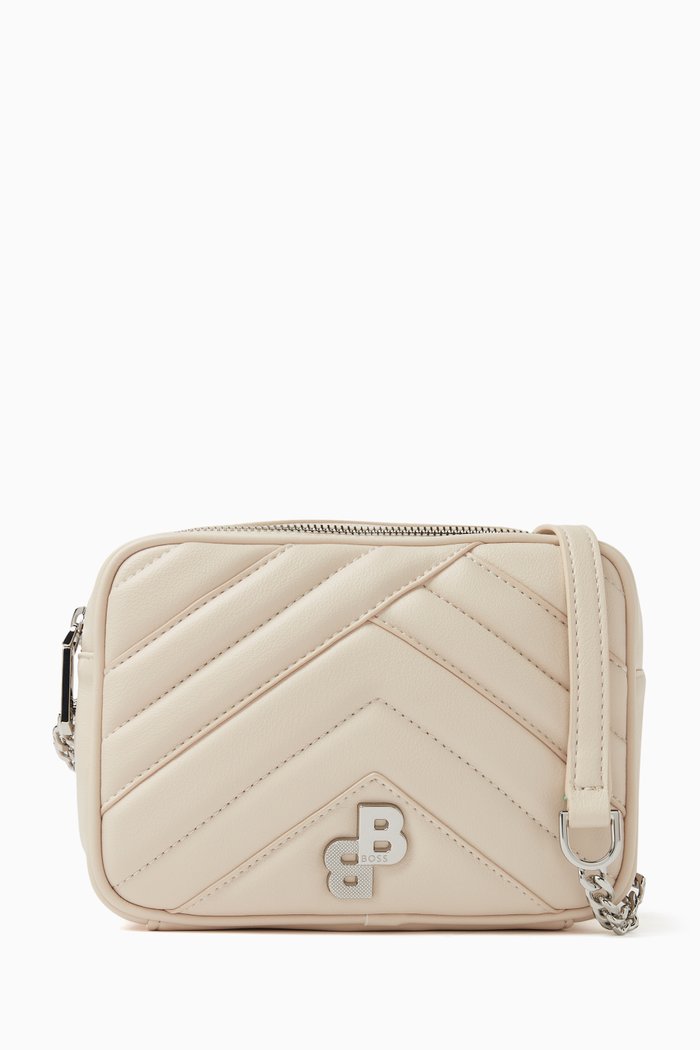 

Evelyn Quilted Crossbody Bag in Faux Leather, Neutral