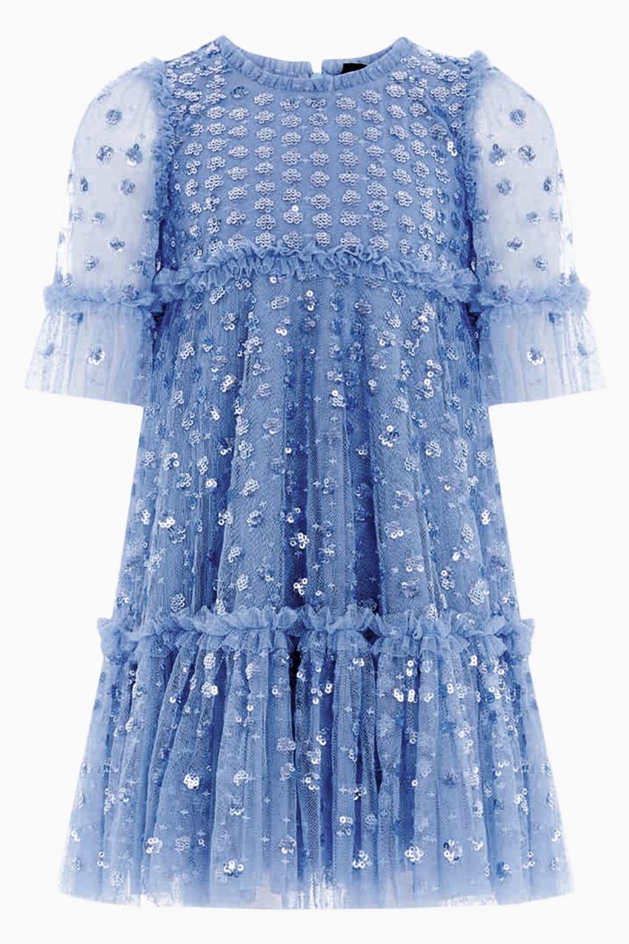 

Raindrop Sequin-embellished Dress in Tulle, Blue