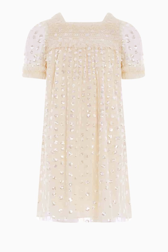 

Raindrop Smocked Dress in Tulle, Neutral