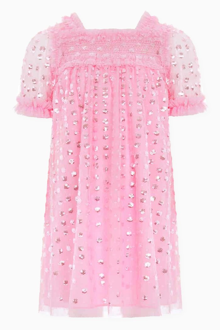 

Raindrop Smocked Dress in Tulle, Pink
