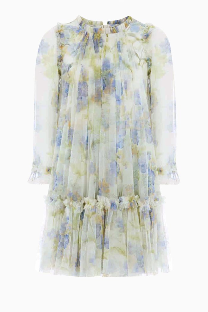 

Summer Posy Long-sleeved Dress in Tulle, White