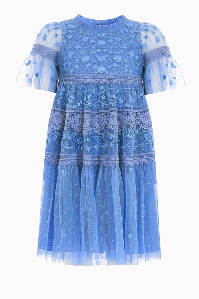 

Midsummer Embroidered Dress in Tulle, Blue