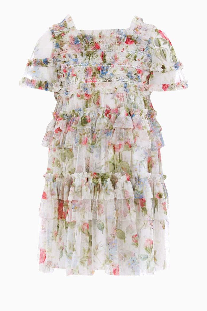 

Floral Fantasy Smocked Dress in Tulle, White