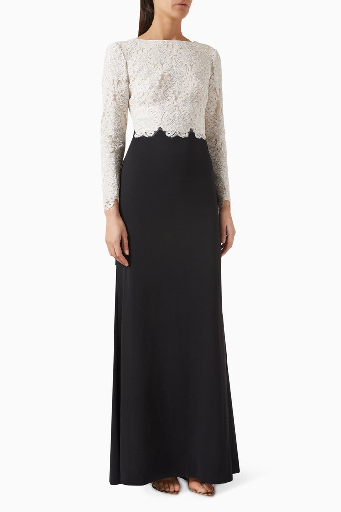 

Baden Embroidered Gown in Lace & Crepe, Black