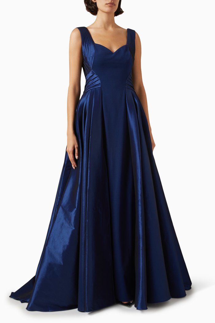 

Beaumont Pleated Back Ball Gown in Crepe, Blue