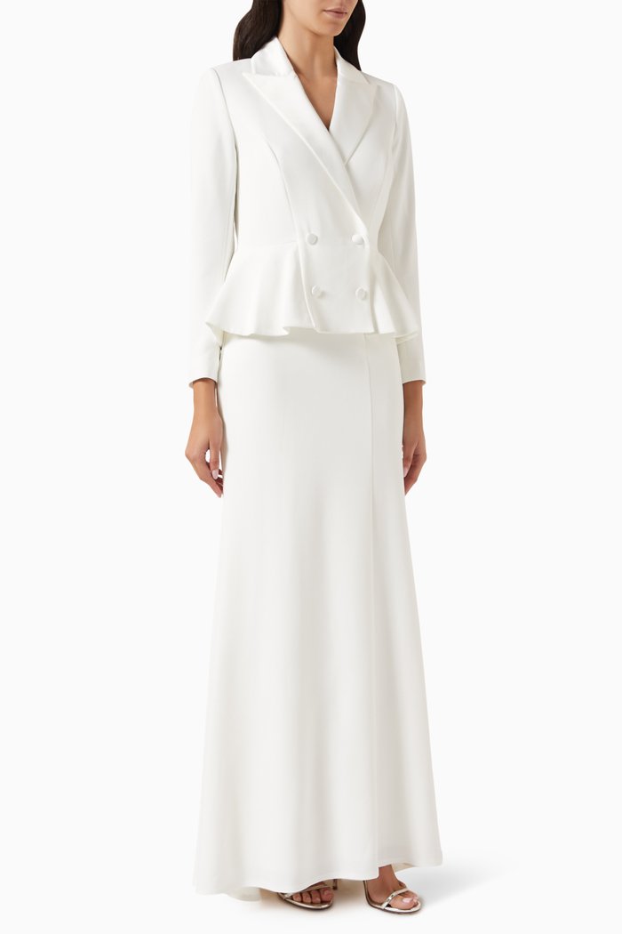 

Gilles Peplum Tuxedo Bridal Gown in Crepe, Neutral