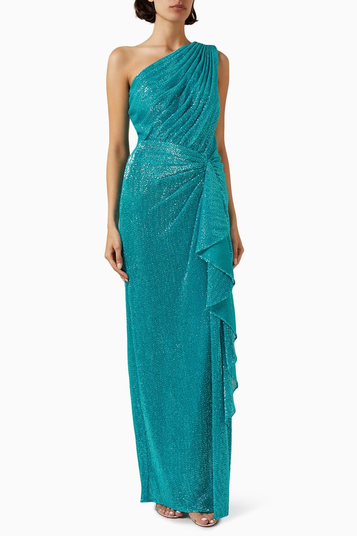 

Zia Embellished Waterfall Drape Gown, Blue