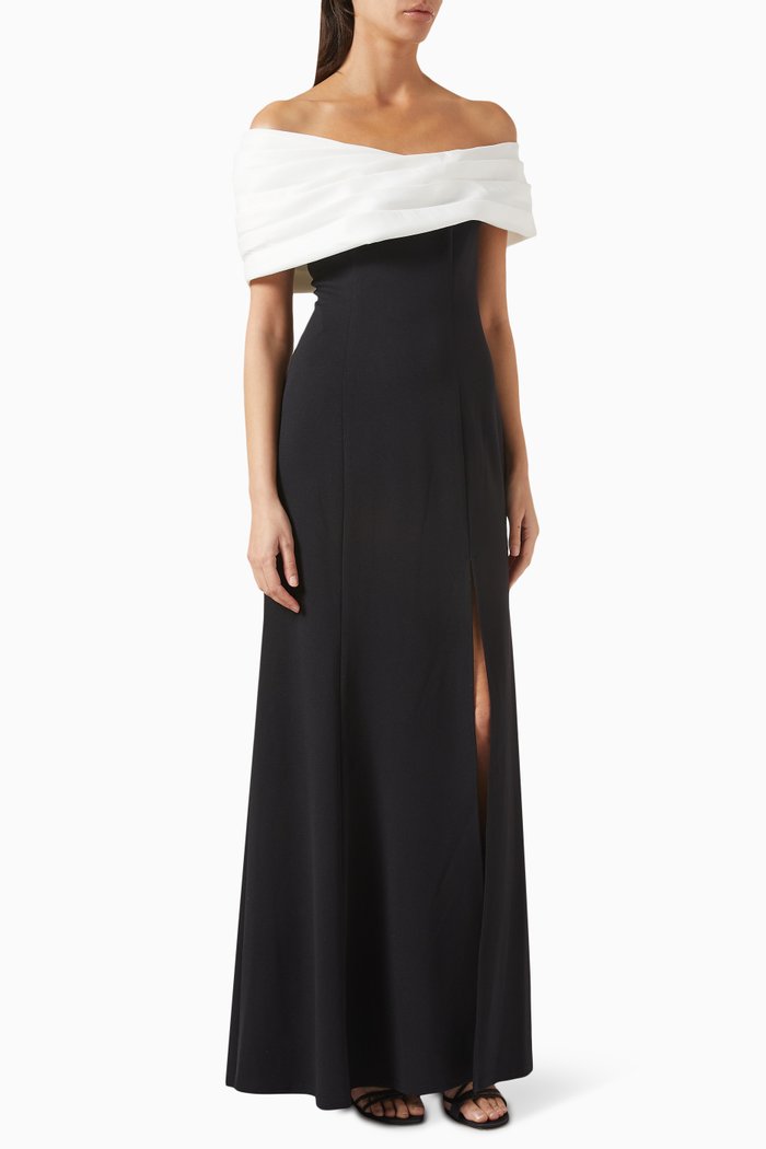 

Dalton Off-shoulder Gown in Crepe, Black