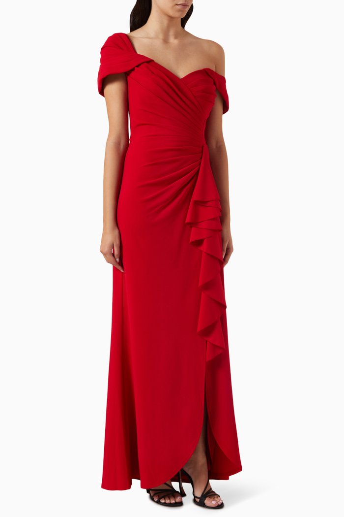 

Drea Waterfall Flounce Gown, Red