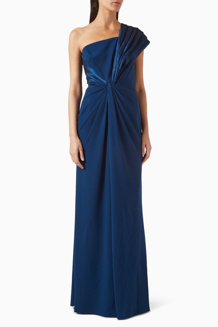 

Dunne Twist Drape Gown in Taffeta & Crepe, Blue