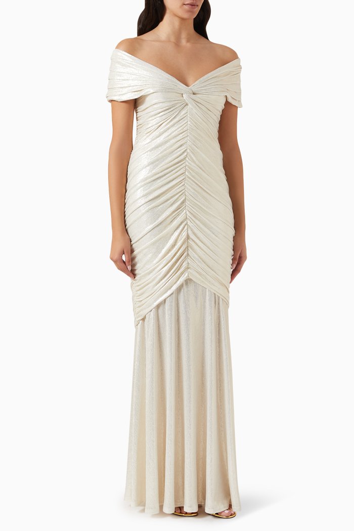 

Piette Draped Gown in Metallic Jersey, Neutral
