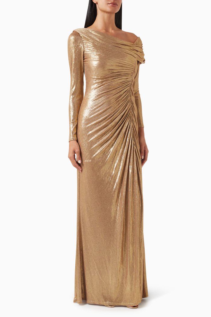 

Faina Off-the-Shoulder Gown in Metallic Jersey, Gold