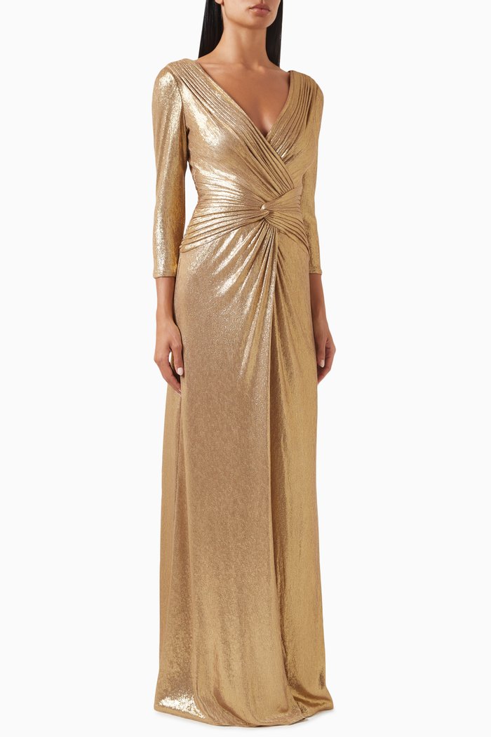 

Ryah Twisted-Drape Gown in Jersey Lamé, Gold