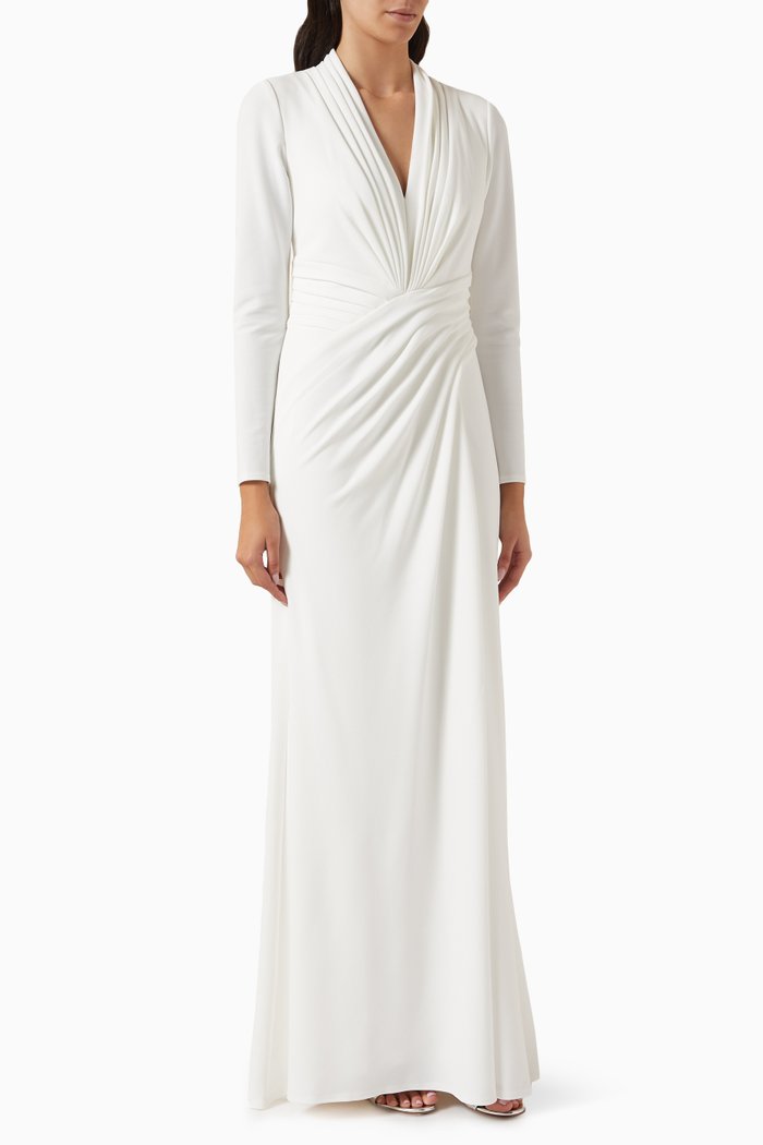 

Pullman Draped High Slit Gown in Crepe, Neutral