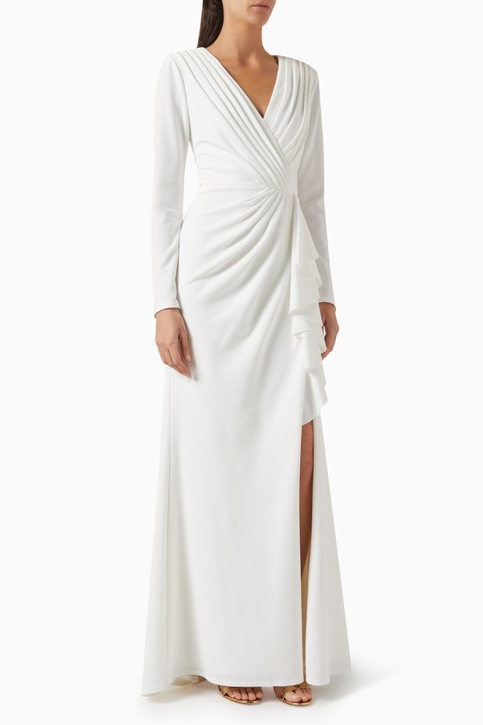 

Kleiman Cascading Drape Gown in Crepe, Neutral