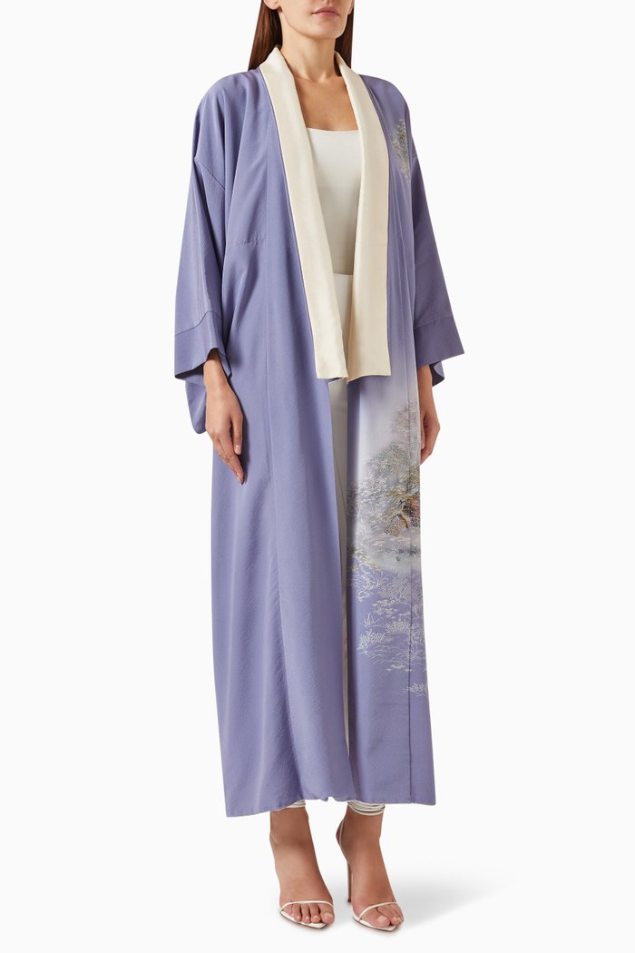

Hand-painted Japanese Kimono in Pure Silk, Purple