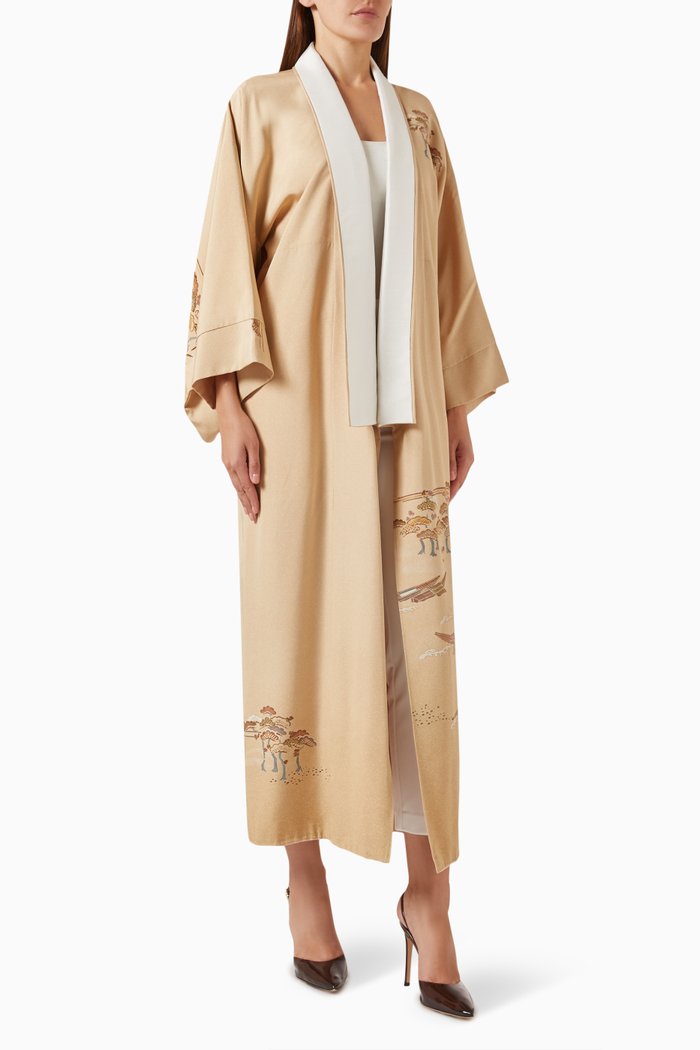 

Hand-painted Japanese Kimono in Pure Silk, Neutral