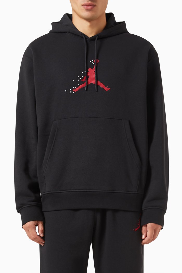

Jordan Essentials Holiday Hoodie in Cotton Fleece Blend, Black