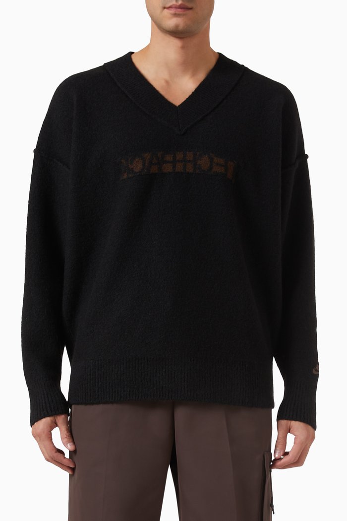 

Tech Pack Logo Sweater in Polyester Blend Knit, Black