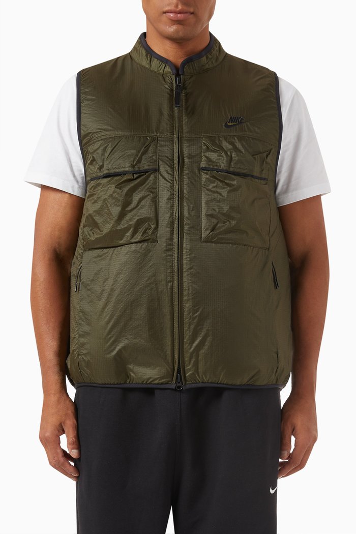 

Utility Vest Gilet in Nylon Tech-fleece, Green