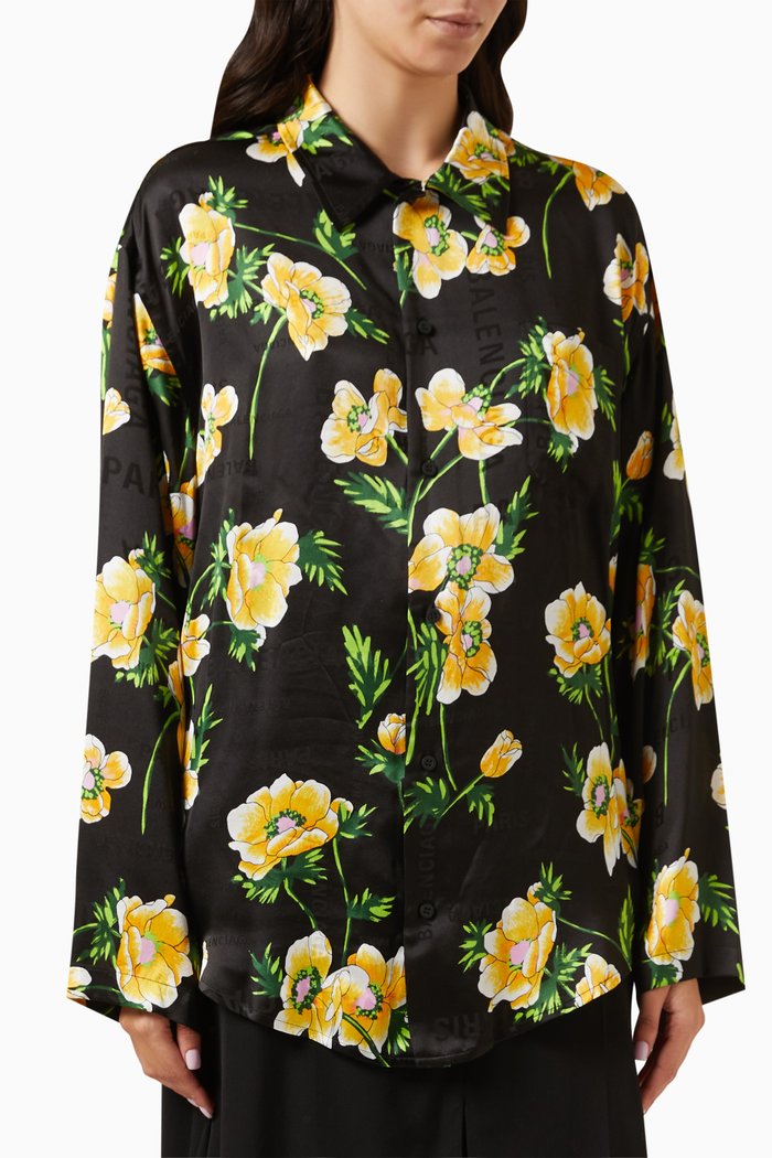 

Floral Minimal Shirt in Silk Jacquard, Black
