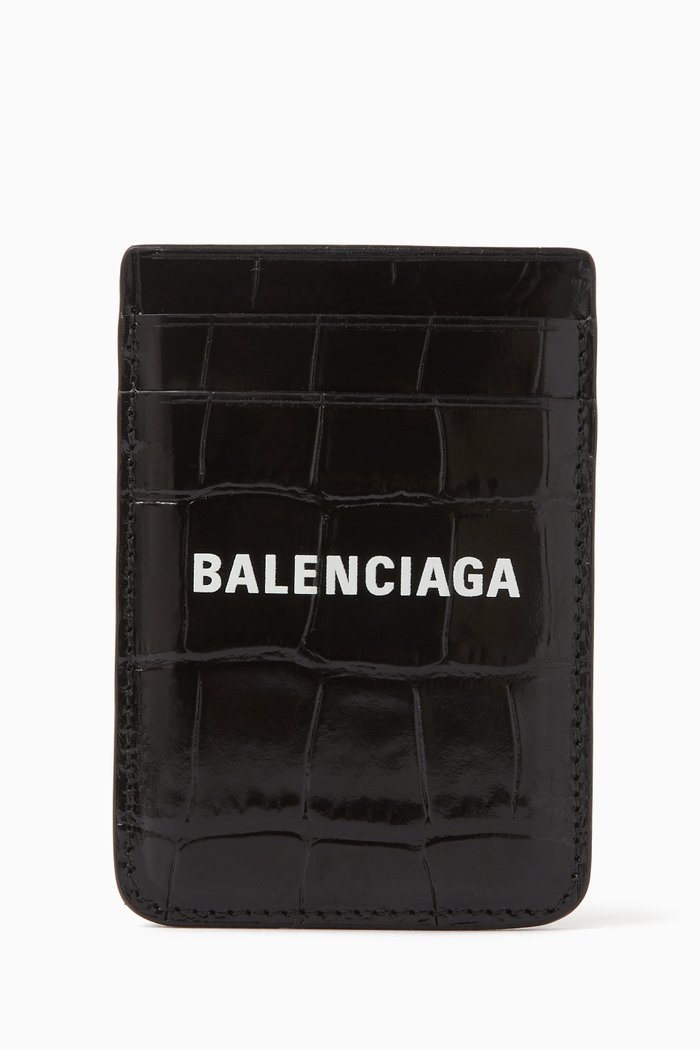 

Cash Iphone Magnet Card Holder in Shiny Croc-embossed Calfskin, Black