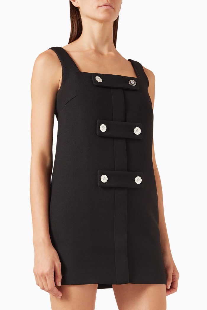 

Medusa Button Mini Dress in Twill, Black