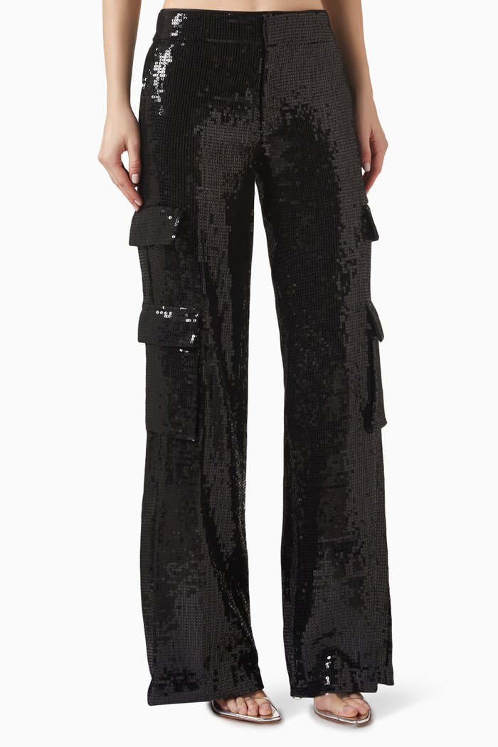

Hayes Wide-leg Cargo Pants in Sequins, Black