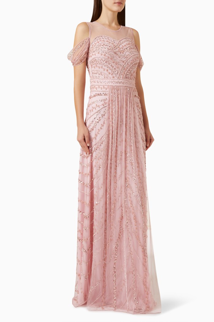 

Merlot Embellished Gown in Tulle, Pink