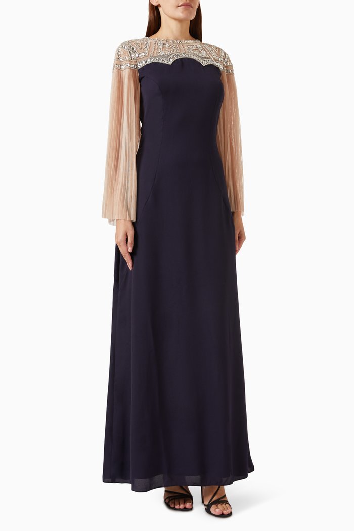

Sandy Embellished Gown in Crepe, Blue
