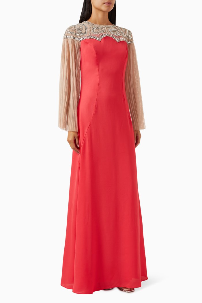 

Sandy Embellished Gown in Crepe, Pink