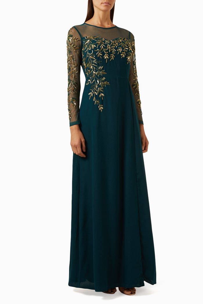 

Avery Embellished Gown in Crepe, Green