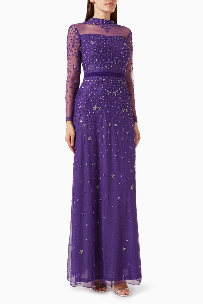 

Floral Beaded Maxi Gown, Purple