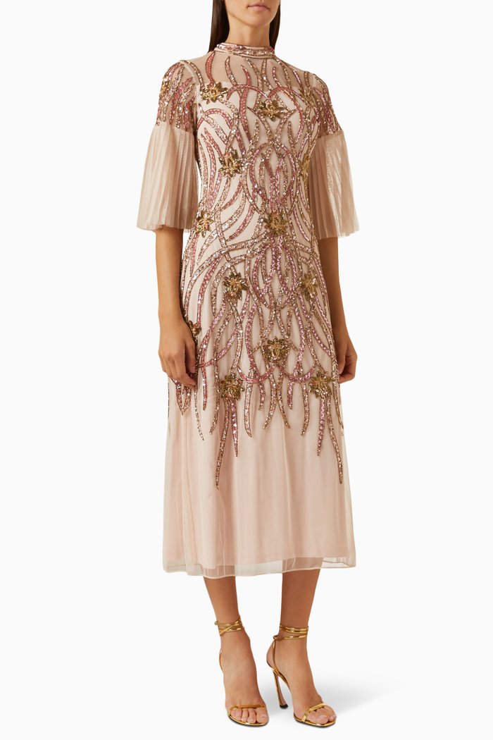 

Embellished Midi Dress in Tulle, Neutral
