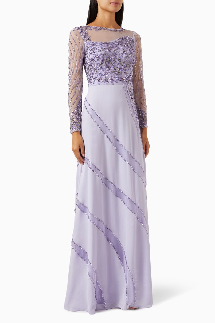 Embellished Gown in Tulle, Purple