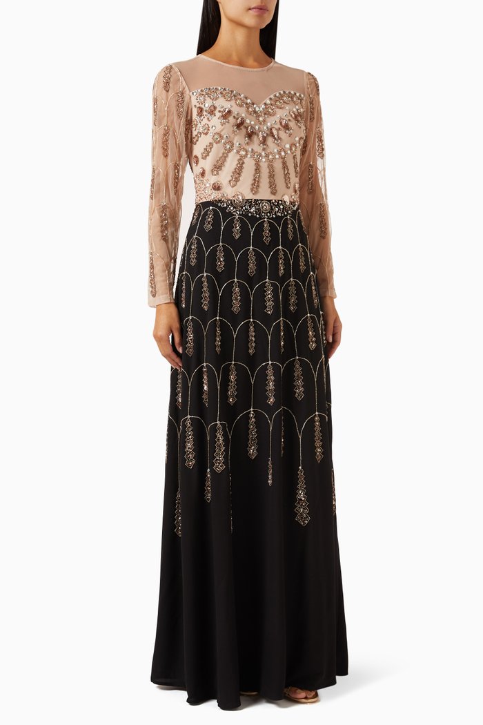

Two-tone Embellished Gown in Tulle, Black